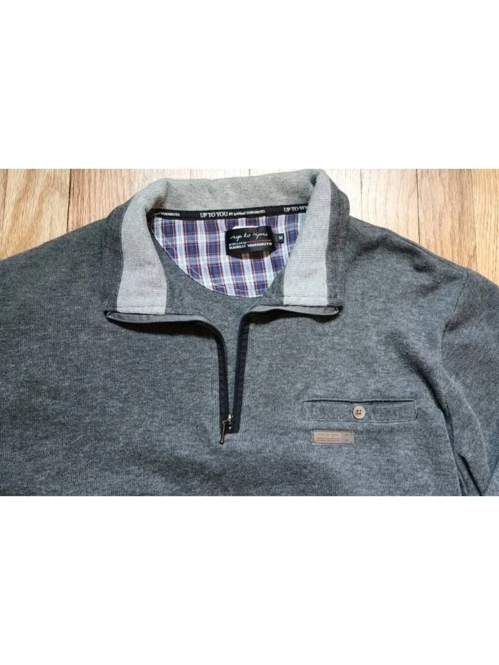 Kansai Yamamoto 1/4 Zip Jacket Japanese Pullover Sweatshirt Medium Grey Soft - Picture 2 of 11